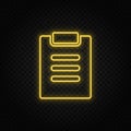 facture, test yellow neon icon .Transparent background. Yellow neon vector icon