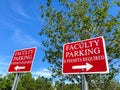 A faculty parking sign in a parking lot Royalty Free Stock Photo