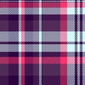 Fade check seamless textile, open fabric tartan vector. Classical texture plaid background pattern in purple and dark colors