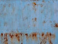 faded blue paint on flat sheet steel surface with stains of rust - full-frame background and texture Royalty Free Stock Photo