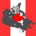 Faded Canada Map background within a square Canadian maple leaf red and white flag Royalty Free Stock Photo
