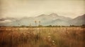 Vintage Polaroid Of Rumex Crispus Field And Mountains