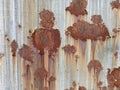 Faded eroded close-up rusted sheet metal siding steal wall