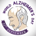 Faded Grandpa Head Promoting Awareness during World Alzheimer`s Day, Vector Illustration