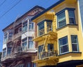 San Francisco apartment buildings with bay windows and fire escapes