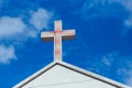 Faded cross on church roof