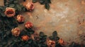 Faded Roses on Rustic Textured Background, Ample Space.