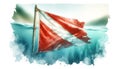 Faded SCUBA Dive Flag on the surface, watercolor Royalty Free Stock Photo