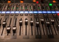 Fader digital mixing console with volume meter Royalty Free Stock Photo