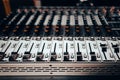 Faders and knobs on a modern audio mixer Royalty Free Stock Photo