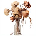 Fading Beauty: Withered Flowers in a Vase Isolated on Transparent Background. Generative ai