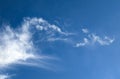 A fading, dissolving feather cloud. A cirrus clouds against a blue background. Relaxed cotton wool distributes the smoke into a Royalty Free Stock Photo
