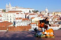 Fado singer musician panorama Alfama, Lisbon Royalty Free Stock Photo