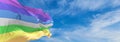 fae faer lesbian pride flag waving in the wind at cloudy sky. Freedom and love concept. Pride month. activism, community and