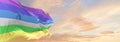 fae faer lesbian pride flag waving in the wind at cloudy sky. Freedom and love concept. Pride month. activism, community and