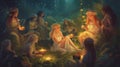 Faerie folk celebrating a midsummer night. Fantasy concept , Illustration painting