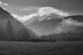 Fagaras mountains at Sambata de Sus in black an white Royalty Free Stock Photo