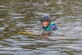 Fagersta, Sweden - Maj 07, 2020: Girl teenager wakeboarder fells into the water after an unsuccessful jump