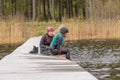 Fagersta, Sweden - Maj 07, 2020: Girl teenager wakeboarding discuss a failed jump