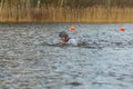 Fagersta, Sweden - Maj 01, 2020: Teenager wakeboarding on a lake