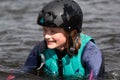 Wakeboarding. Girl wakeboarder falls into the water after an unsuccessful jump Royalty Free Stock Photo