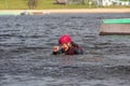 Wakeboarding. Girl wakeboarder fell into the water after an unsuccessful jump Royalty Free Stock Photo