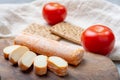 Fagotin cheese with orange coloured rind made from cow milk in caves of Maredsous abbey, Belgium