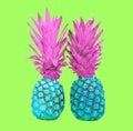 Fahion two pineapple on colorful green background