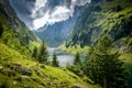 Fahlensee lake in Alpstein mountains in Swiss Alps