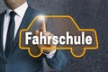 Fahrschule in german Driving school auto touchscreen is operat Royalty Free Stock Photo