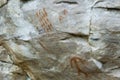 cave paintings in San Ignacio Cajamarca Peru with hunters and warriors used boleadora stones with an antiquity of 5000 to Royalty Free Stock Photo