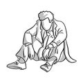 fail businessman sitting on the ground vector illustration sketch hand drawn with black lines isolated on white background