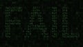 FAIL message on the computer screen made of text and numeric symbols, 3D rendering