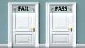 Fail and pass as a choice - pictured as words Fail, pass on doors to show that Fail and pass are opposite options while making