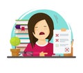 Failed exam or bad test results vector illustration, flat cartoon unhappy pupil or student stressed woman or girl not