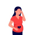 Failed pregnancy with miscarriage, sad woman waiting abortion. Prenatal girl in doubt health. Grief mother, trouble