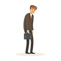 Failed and stressed businessman standing with briefcase, unsuccessful character vector Illustration