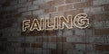 FAILING - Glowing Neon Sign on stonework wall - 3D rendered royalty free stock illustration