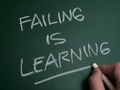 Failing is learning, text words typography written on chalkboard, life and busines