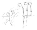 Failure of Leader, Team Is Watching His Fall, Vector Cartoon Stick Figure Illustration