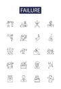 Failure line vector icons and signs. Defeat, Error, Setback, Flop, Rejection, Botch, Fizzle, Flaw outline vector