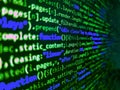 Failure in the program, blue screen, programming. Computer science lesson. Shallow depth of field, selective focus effect. Writing Royalty Free Stock Photo