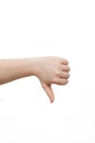 Failure!! Thumbs down on white with copyspace Royalty Free Stock Photo
