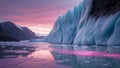 Faint glow of morning light behind glacier wall reflecting pink tones on icy surface Royalty Free Stock Photo