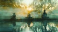 The faint impression of a group of meditators surrounded by soft blurred lines of nature Royalty Free Stock Photo