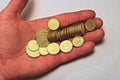 Pile of gold coins treasure held hand HD 3