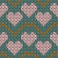 Fair isle heart knit traditional vector seamless pattern. Knitting imitation valentine ornament.