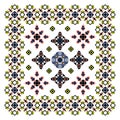 Fair Isle style embroidered frame border swatch. Vector knitted square napkin.