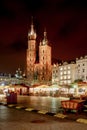 Fair in KRAKOW. Main Market Square and St. Mary`s Basilica Royalty Free Stock Photo