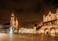 Fair in KRAKOW. Main Market Square and St. Mary`s Basilica Royalty Free Stock Photo